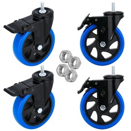 5 inch Heavy Duty Stem Caster 1200 lbs Swivel Threaded Stem 3/8"-16 x 1 (Stem Diameter 3/8", Length 1") Blue Caster with Brakes for Shelving Cart Furniture Workbench