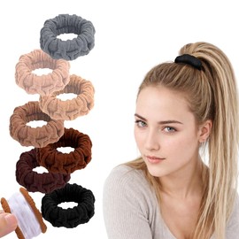 Vrose Flosi 7 Pcs No Damage Ponytail Holders - Real Black Seamless Hair Ties - Hair Accessories With All Day Hold - No Snagging, Dents, or Breakage Hair Tie