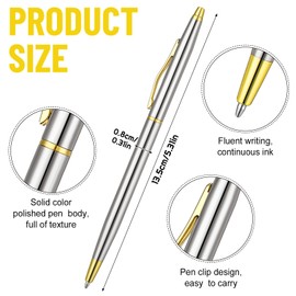 umorismo 10 PCS Metal Ballpoint Pens,Retractable Slim Ballpoint Pens Oily Ballpoint Pen Lightweight Black Ink Biro Pen for Hotel Bank Counter School Office Business Supplies sliver