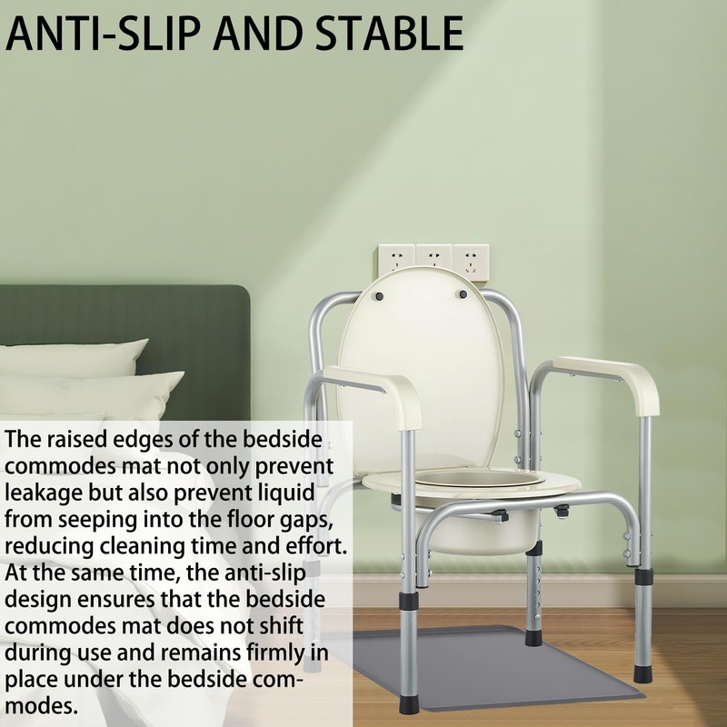 Bedside Commodes Mat, Bedside Toilet Floor Mat with Raised Edge