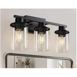 Industrial Vintage Wall Sconce Matte Bathroom Vanity Light with Clear Glass Shade Wall Lamp for Mirror Bedroom CorridorLamp Power(W): 60W (3 Heads)
