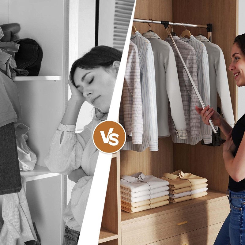 Pull Down Closet Rods for Hanging Clothes, Stainless Steel Adjustable