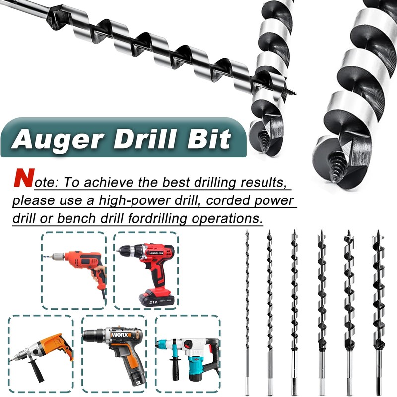 STARVAST Auger Drill Bit Set, 6-Piece Wood Drill Bit Long