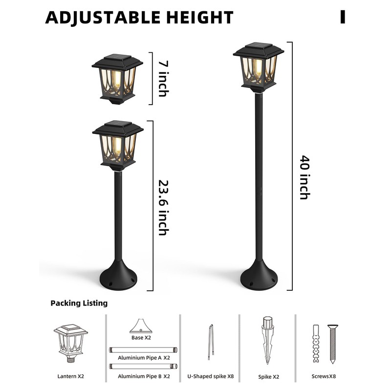 ILANCK 2 Pack Solar Lamp Post Light, 40" H Outdoor