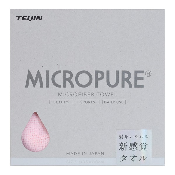 TEIJIN Micro Pure Hair Towel, Microfiber, Made in Japan, 13.8 x 31.5 inches (35 x 80 cm), Absorbent, Quick Drying, For Hair (Pink)