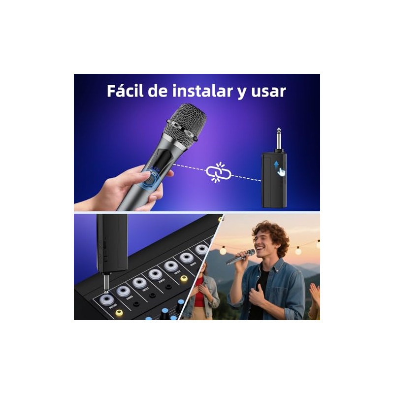 2 Pcs Micrófono de Karaoke Inalámbrico, Micrófonos Dinámicos Recargables, Bocina