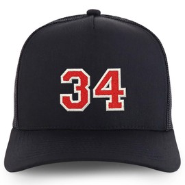 Trendy Apparel Shop Number 34 Varsity Font Embroidered 5 Panel Structured Snapback Cap - Black