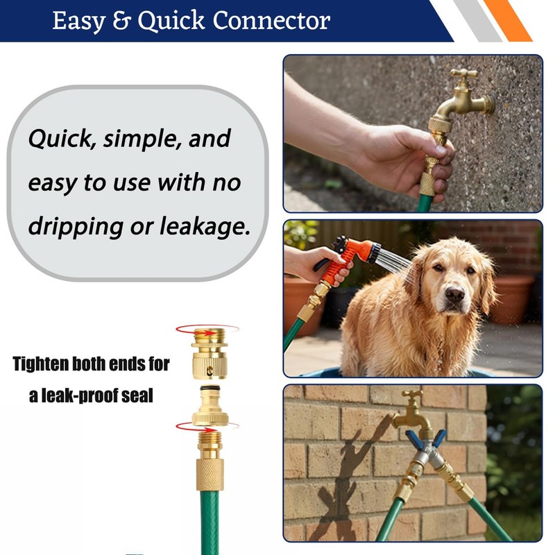cuteDIY Garden Hose Connector 3/4 Inch GHT Solid Brass Male