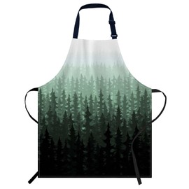 oFloral Watercolor Pine Trees Apron Adjustable Apron Cooking Kitchen Chef Women Men Aprons for Home Kitchen, Restaurant, Coffee House, Baking Gardening BBQ