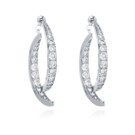 Cross Curved Earrings for Teen Girls Curved Stick Front Back Linear Drop Earrings Cz Curved Stud for Women (B:SILVER)