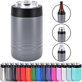 Clear Water Home Goods 4-in-1 Stainless Steel 12 oz Double Wall Vacuum Insulated Can or Bottle Cooler Keeps Beverage Cold for Hours - Also Fits 16 oz Cans - Powder Coated Dark Gray