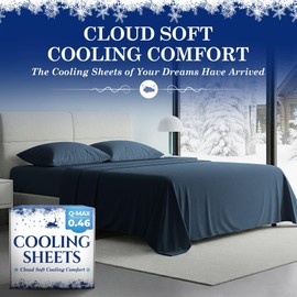 SLEEPHORIA Cooling Sheets - BreezeWeave 4 PC Full Size Cooling Bed Sheets for Hot Sleepers & Deep, Cool Rest - Cloud Soft, Silky Smooth, 16 in Deep Pocket, Ultra Durable (Navy Blue)