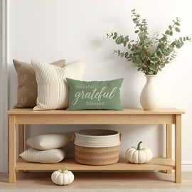 PANDICORN Decorative Throw Pillow Covers 12x20 Grateful Thankful Blessed Sage Green Outdoor Spring Summer Thanksgiving Lumbar Cushion Case Decorations Home Decor for Living Room Bedroom Sofa Couch