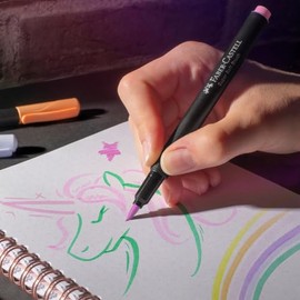 Faber-Castell Marcadores Supersoft Punta Pincel con 20 plumones de diferentes colores y todos con tipo de punta pincel, utilizan tinta de alta calidad que resiste la luz y a la decoloración
