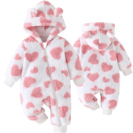 Yaopelky Newborn Baby Clothes Cute Bear Snowsuit Infant Fleece Hooded Romper Toddler One Piece Jumpsuit Bodysuits for Baby Girls (Pink, 0-3 Months)