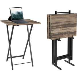 Folding TV Trays Set of 4 with Stand, TV Dinner Tables, Snack Tray Table Set, Portable Foldable Desk, Sofa Side Table, TV Tray Table for Couch, Living Room, Small Space. (Folding table/Brown)
