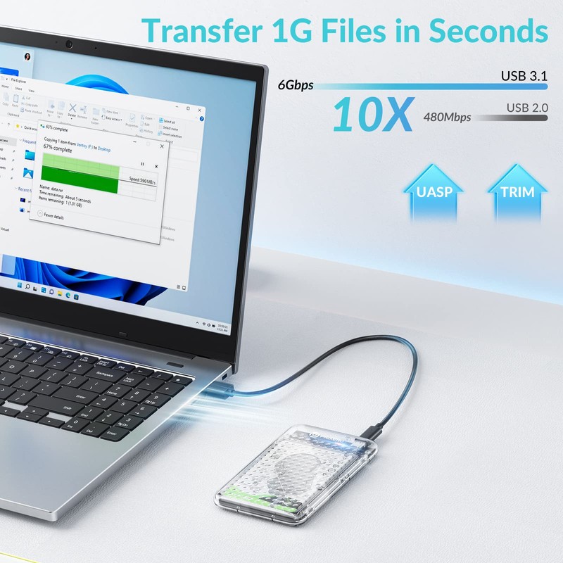 PHIXERO 2.5" Hard Drive Enclosure, 6Gbps USB 3.1 Gen 1