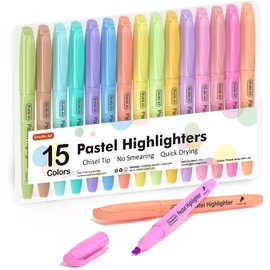 Shuttle Art 蛍光ペン ソフトカラー 15色セット 水性マーカーペン 薄い パステル色 チゼルチップ 速乾 裏移りにくい アンダーライン マーキング 色塗り ハイライト 手帳デコ イラスト ノート 女の子 勉強 仕事 趣味 学校 オフィス