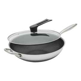 Kaichenyt Stainless Steel Wok 13 inch Non Stick Wok Pan with Lid Professional Cookware with Anti Scalding Handle Induction Compatible