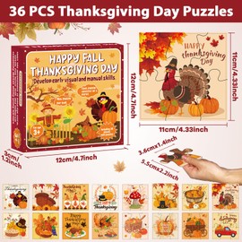 36 Pieces Happy Thanksgiving Turkey Puzzle Thanksgiving Day Party Favor for Kids Welcome Fall Jigsaw Puzzle Set Happy Fall Paper Puzzles Gifts for Thanksgiving Birthday Party School Classroom Rewards