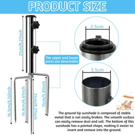 Taufe Ground Spike Parasol, Umbrella Stand Beach Lawn Spike for Parasol Made of Metal Spike Umbrella Stand with 4 Pegs, Adjustable Robust for Beach Grass Sand