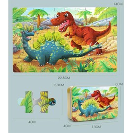 Havefunfun Wooden Puzzles for Ages 4-6, Educational Puzzles Toys for Kids, Jigsaw Puzzles in Metal Box, 60 Piece Puzzle Toys for Girls and Boys, Puzzle Gifts for Kids (Dinosaur)