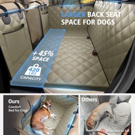 Back Seat Extender for Dogs, Dog Car Seat Cover for Back Seat Supports 420lbs, Hard Bottom Backseat Extender for Dogs, Waterproof Dog Hammock for Car, SUV, Truck Beige