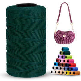 LEREATI Polyester Yarn 1 mm x 230 m Macrame Yarn 1 mm Cotton Yarn Polyester Macrame Cord Polyester Rope Cotton Cord for Handbag, Shoulder Bag, Crochet Bag, Knitwear (Dark Green)