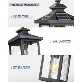 Solar Post Lights Outdoor, 17" Dusk to Dawn Lamp Posts Outdoor Lighting, Aluminum Glass Light Posts for Outside Driveway Garden, with Remote Control, 4FYX88P SL BK SW