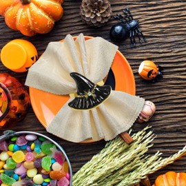 Halloween Napkin Rings Set of 6, Black Hat with Spider Napkin Rings Holders Metal Buckle Serviette for Halloween, Horror Theme Party, Autumn Holiday, Dining Table Decoration