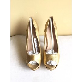 De Blossom Collection New Womens De Blossom Collection Gold Shimmer Open Toe Stiletto High Heels 5.5