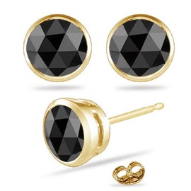 1/4 (0.21-0.27) Cts of 3 mm AAA Round Black Diamond Stud Earrings in 14K Yellow Gold