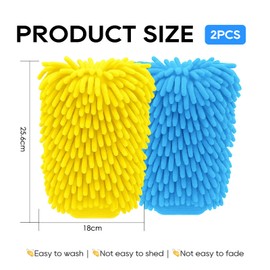 Aifrymne Microfiber Car Wash Mitts - 2 Pack, Ultra-Soft Dual-Sided Chenille Microfiber Cleaning Gloves, Scratch-Free, Lint-Free for Cars, Motorcycles, Furniture, Blue & Yellow