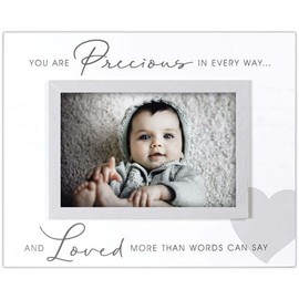 Malden International Designs 4x6 Precious Baby Script with Raised Gray Inner Wood Moulding Gray Screenprinted Heart