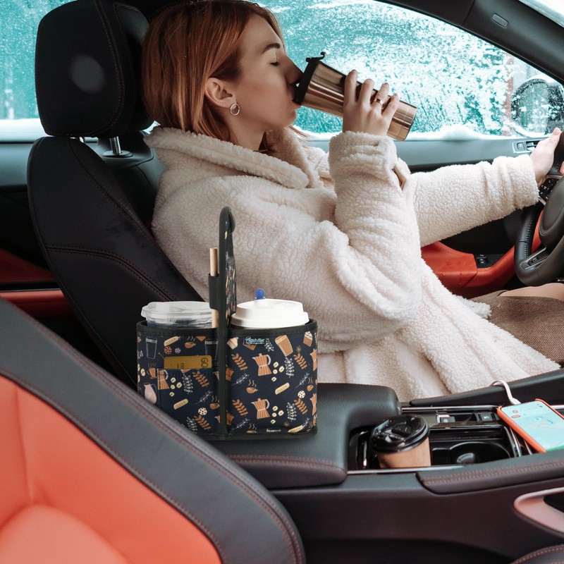 Beautyflier Drink Carrier with Handle for Delivery Reusable Insulated Coffee
