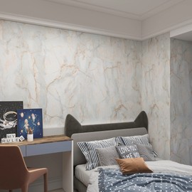 Boobest 31.5"x157" Blue Gold Marble Contact Paper for Cabinets Removable Wall Paper Sticker Peel and Stick Wallpaper Granite Countertop Contact Paper for Walls Shelves Drawer Desk Wrap Modern Vinyl