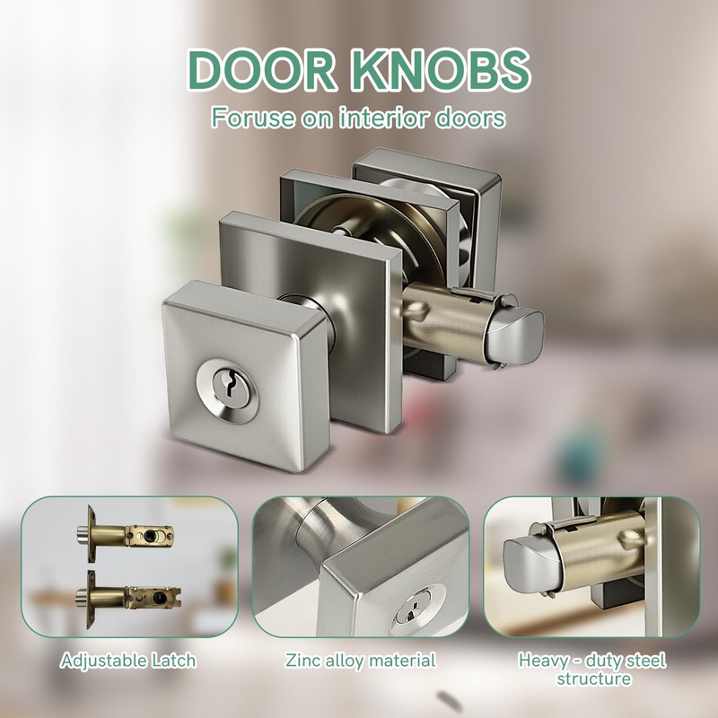 Square Door Knobs Exterior Door Lock Set with Deadbolt, Single