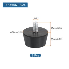 sourcing map 8Pcs Rubber Vibration Isolators Mounts Rubber Shock Absorber Mounts, 1.5" x 0.79" Conical Studs with M8 x 15mm Threaded, Silent Block for Air Compressors, Motor, Engines, Black