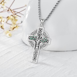 LOOVE Tree of Life Cross Necklace Sterling Silver Celtic Cross Necklace for Men Irish Cross Pendant