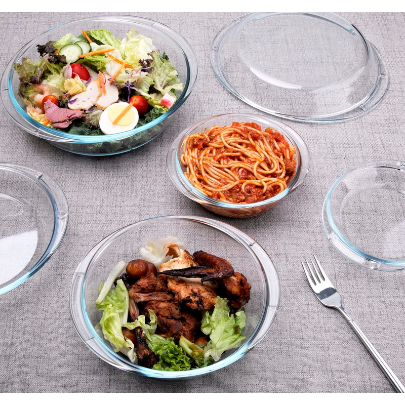 Set of 6 Round Glass Casserole Dishes, Nesting Glass Baking