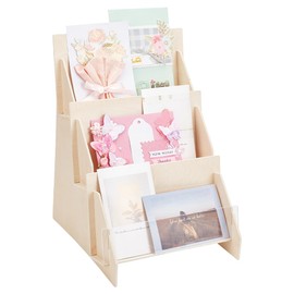 UNICRAFTALE 3-Tier Rectangular Greeting Card Stand Wooden Portable Christmas Greeting Card Stand Storage Sticker Organiser for Stamps, Postcards, Postcards, Greeting Card Holder