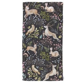 oFloral Deer and Rabbit Hand Towels Cotton Washcloths,Watercolor Flowers and Bird On Branch Dark Super-Absorbent Soft Towels for Bath/Yoga/Golf/Hair/Face Towel for Men/Women 15X30 Inch