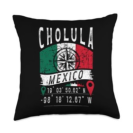 Cholula Mexico Flag GPS Coordinates Of Cholula Throw Pillow