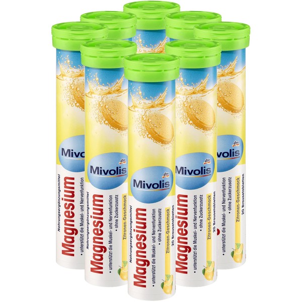 Mivolis Magnesium effervescent Tablets - Dietary Supplements 8 Tubes x 20 pcs | Germany