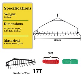 Sancat 32" Throwable Aquatic Weed Rake, Pond Weed rake,Steel Rod Lake Weed Cutter, Pond Weed Clearing Tool, 30ft Long Rope and The Net