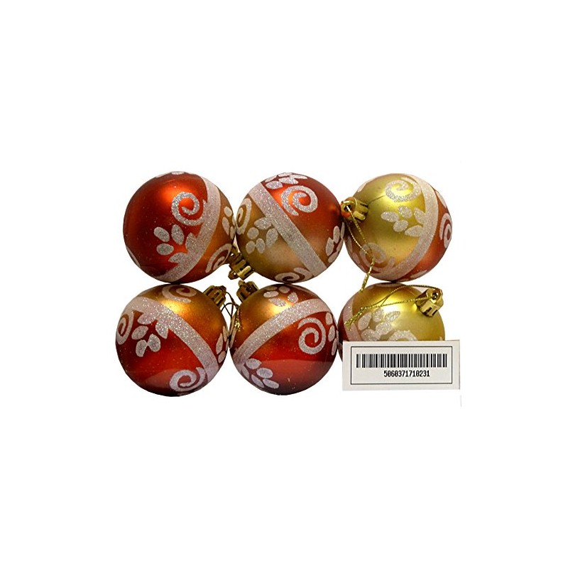 Red and gold baubles with silver design - 6 Pack