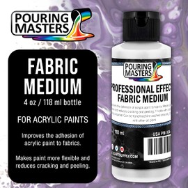 Pouring Masters Professional Effects Fabric Medium, 4 Ounce Bottle - Extender, Improves Acrylic Paint Adhesion to Fabrics, Textiles, Increases Transparency, Flexible - Decorate Clothing, Bags, Shoes