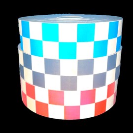 2" Inch Reflective Fabric Sew On Checkered 3 Colors (Red, Black, Blue) 10', 20', 30' Rolls Vest Trim Safety SEWVIZ Brand