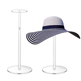 RSSCIIIUL Acrylic Hat Stand and Wig Display Rack, 2pcs 17" Clear Hat Stands for Display, Adjustable Height Hat Holder, Round Barbell Base Display, Hat Rack Stand for Display Jewelry Watch Helmets