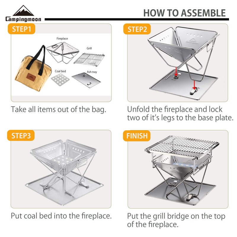 CAMPINGMOON Tabletop Small Charcoal Grill Mini Portable Fire Pit 9.65-inch